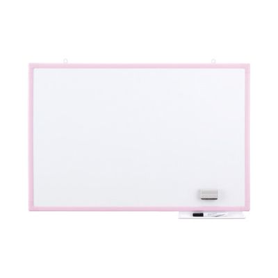 日学　樹脂枠ホワイトボード(ピンク枠)無地　スチール　壁掛け　600×900mm　片面