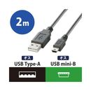 USB2.0ケーブル　A-miniBタイプ　ノーマル　2m　ブラック